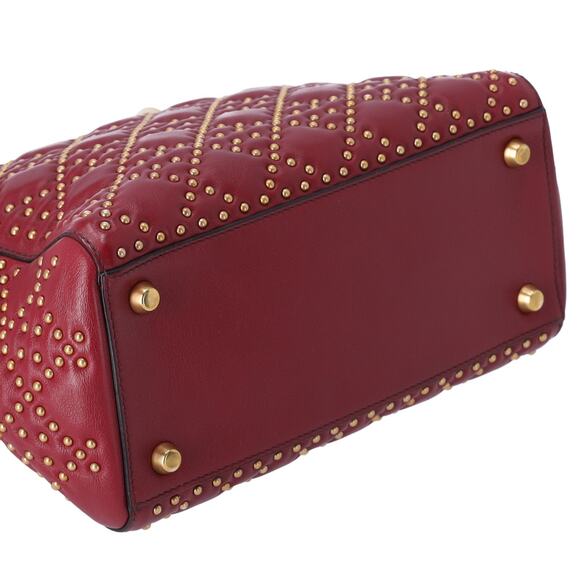 Christian Dior Lady Dior Medium Bag Handbag Red Leather Studded - Picture 6 of 6